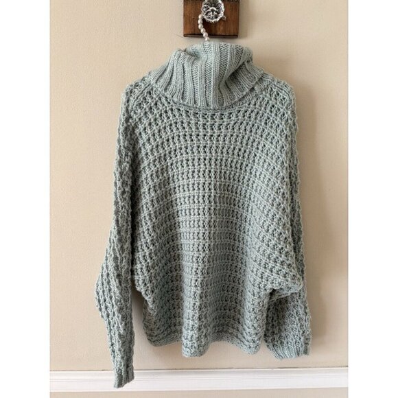 NWT Express Womens Size M Blue Green Open Knit Chunky Cowl Neck Sweater - Picture 4 of 6